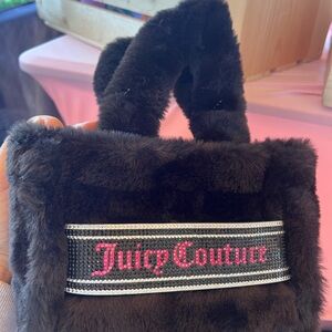 Juicy Couture Black Faux Fur Bag with Pink Logo